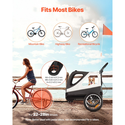 Τρέιλερ ποδηλάτου για σκύλους VEVOR, Υποστηρίζει έως 45 κιλά, Καρότσι κατοικίδιων 2 σε 1, Μεταφορά ποδηλάτων για μικρά και μεγάλα σκυλιά, Εύκολο πτυσσόμενο πλαίσιο με τροχό γρήγορης απελευθέρωσης, Ζεύκτης ποδηλάτου γενικής χρήσης, Εσωτερικό λουρί