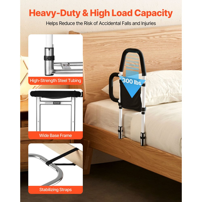 VEVOR Ράγα Κρεβατιού για Ηλικιωμένους, Ράγες Υποβοήθησης Κομοδίνου με Πλαϊνή Λαβή και Χειρολαβή PU, Ρυθμιζόμενο Ύψος Ράγα Κομοδίνου από Σωλήνα από Ανθρακούχο Χάλυβα, Μπάρες Κρεβατιού για Ηλικιωμένους & Ασθενείς, Ταιριάζει σε King, Queen, Ολόκληρο, Μονόκλινο