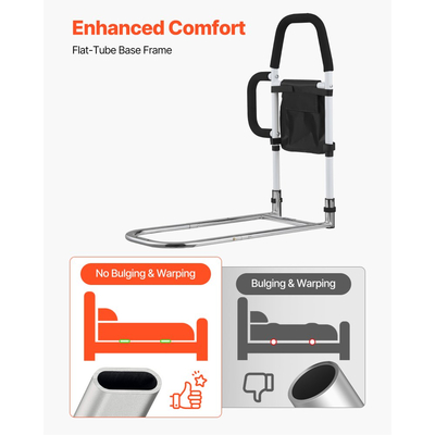 VEVOR Ράγα Κρεβατιού για Ηλικιωμένους, Ράγες Υποβοήθησης Κομοδίνου με Πλαϊνή Λαβή και Χειρολαβή PU, Ρυθμιζόμενο Ύψος Ράγα Κομοδίνου από Σωλήνα από Ανθρακούχο Χάλυβα, Μπάρες Κρεβατιού για Ηλικιωμένους & Ασθενείς, Ταιριάζει σε King, Queen, Ολόκληρο, Μονόκλινο