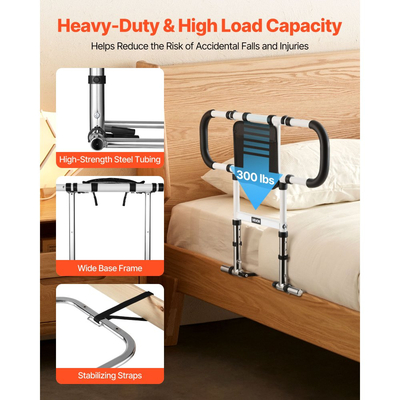 Ράγα κρεβατιού VEVOR για ηλικιωμένους, πτυσσόμενη και επεκτεινόμενη ράγα υποβοήθησης κομοδίνου με πλευρικές λαβές και χειρολισθήρα PU, ρυθμιζόμενο ύψος μπαστούνι κομοδίνου από σωλήνα από ανθρακούχο χάλυβα, μπάρα κρεβατιού για ηλικιωμένους, κατάλληλο για κρεβάτια King, Queen, Full, Twin