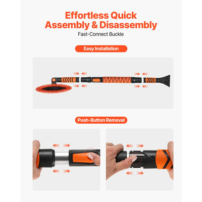 Φτυάρι και βούρτσα χιονιού VEVOR, επεκτεινόμενη σκούπα χιονιού και ξύστρα πάγου 107cm με περιστρεφόμενη κεφαλή βούρτσας 180°, αντιολισθητική λαβή, φορητά εργαλεία αφαίρεσης χειμερινού χιονιού για αυτοκίνητα, φορτηγά, SUV, οχήματα