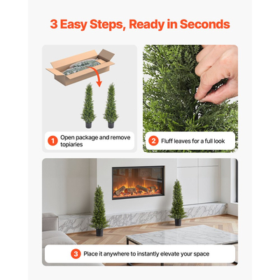 Τεχνητά Κέδροι VEVOR Topiary, Σετ 2 Φυτών Ψεύτικου Πεύκου 914 χιλ., Ψεύτικο Δέντρο Μεταξιού που Φαίνεται Αληθινό, Εύκολη Συναρμολόγηση για Διακόσμηση, Μπροστινή Βεράντα, Εξωτερική Αίθριο, Κήπος, Μπαλκόνι, Αυλή, Εσωτερικό Γραφείο