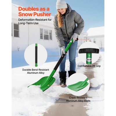 Φτυάρι χιονιού VEVOR για δρόμο, Φτυάρι χιονιού από κράμα αλουμινίου πλάτους 21,5 cm με λαβές σε σχήμα Τ, Φτυάρια εκχιονισμού μεγάλης χωρητικότητας, Φορητό & ελαφρύ εργαλείο αφαίρεσης χιονιού για κήπο, αυτοκίνητο, κάμπινγκ