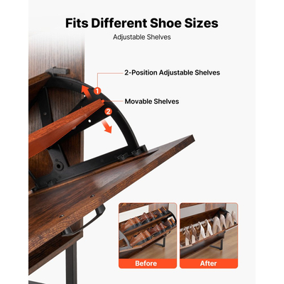 Παπουτσοθήκη VEVOR με 2 αναδιπλούμενα συρτάρια, Ντουλάπι αποθήκευσης παπουτσιών αγροτικού τύπου με μεταλλικά πόδια και συσκευή κατά της ανατροπής, Ανεξάρτητη οργάνωση παπουτσιών ιδανική για είσοδο, διάδρομο, υπνοδωμάτιο, σαλόνι, καφέ