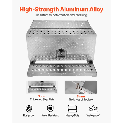 Εργαλειοθήκη σκαλοπατιών VEVOR για ημιφορτηγά, Εργαλειοθήκη βαρέως τύπου αλουμινίου με διαμαντένια πλάκα 760 x 750 x 400 mm, Αδιάβροχο κουτί αποθήκευσης σκαλοπατιών εισόδου καμπίνας με κλειδαριά λαβής T και κλειδιά για φορτηγά με επίπεδη πλατφόρμα, γερανούς και ημιφορτηγά