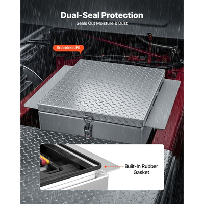 Εργαλειοθήκη VEVOR για καρότσα φορτηγού, βαρέως τύπου κουτί εργαλείων αλουμινίου με πλάκα διαμαντιών, κουτί αποθήκευσης με θήκη εργαλείων που υποστηρίζει έως και 100 kg, ιδανικό για φορτηγό, καρότσα φορτηγού, τροχόσπιτο, ρυμουλκούμενο, 770 x 610 x 230 mm, ασημί