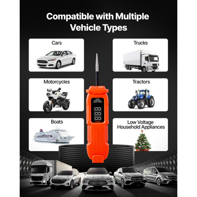 Δοκιμαστής κυκλώματος αυτοκινήτου VEVOR, Δοκιμαστής κυκλώματος ισχύος 3 - 72 DCV με οθόνη LED και φωτισμό, Δοκιμαστής ισχύος αυτοκινήτου με καλώδιο 11,5 ft / 3,5 m, Ηλεκτρικός ανιχνευτής κελύφους ABS