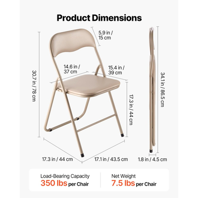 Πακέτο 4 πτυσσόμενων καρεκλών VEVOR, πτυσσόμενες δερμάτινες καρέκλες με μεταλλικό σκελετό βαρέως τύπου και επενδεδυμένο μαξιλάρι, φορητές πτυσσόμενες καρέκλες τραπεζιού με κάρτες, στοιβαζόμενα καθίσματα για σπίτι, αυλή, κήπο, πάρτι, εκδηλώσεις, χακί