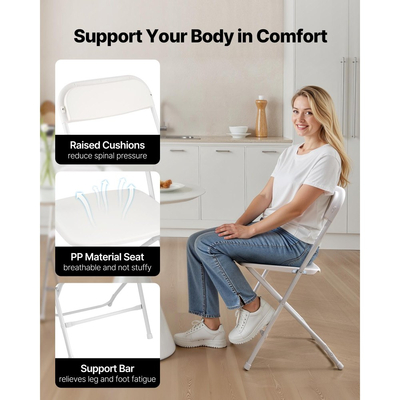 Πακέτο 6 πτυσσόμενων καρεκλών VEVOR, πτυσσόμενες πλαστικές καρέκλες με μεταλλικό σκελετό βαρέως τύπου, φορητές πτυσσόμενες καρέκλες τραπεζιού με κάρτες, στοιβαζόμενα εσωτερικά και εξωτερικά καθίσματα για σπίτι, αυλή, κήπο, πάρτι, εκδηλώσεις, λευκό