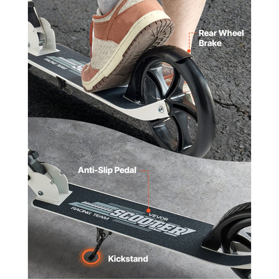 Πατίνι VEVOR για παιδιά 8+ ετών, εφήβους και ενήλικες, δίτροχο πατίνι για νήπια με ρυθμιζόμενο ύψος τιμονιού, φαρδύ αντιολισθητικό δάπεδο, πτυσσόμενο ελαφρύ για αγόρια και κορίτσια έως 99,8 κιλά, λευκό + μαύρο