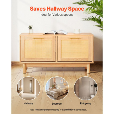 Πάγκος Παπουτσιών VEVOR Εισόδου, Πάγκος Παπουτσιών 1000 x 300 x 530 mm σε σχήμα Ρατάν με 2 αναδιπλούμενα συρτάρια, Ράφι Αποθήκευσης Παπουτσιών 300 λίβρες με 4 διαμερίσματα και 2 πόρτες από Ρατάν, για Διάδρομο, Σαλόνι, Υπνοδωμάτιο