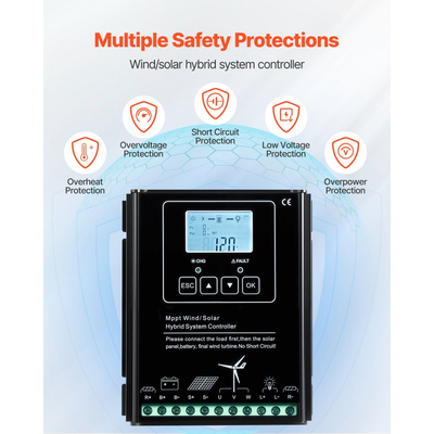 Κιτ ηλιακής αιολικής ενέργειας VEVOR 12V 400W, 2 τεμάχια μονοκρυσταλλικά ηλιακά πάνελ 100W + ανεμογεννήτρια 200W + ελεγκτής υβριδικού συστήματος MPPT αιολικής/ηλιακής ενέργειας για εφαρμογές οικιακής χρήσης, τροχόσπιτου, σκάφους και κάμπινγκ εκτός δικτύου