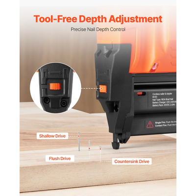 Ασύρματο καρφωτικό VEVOR Brad, 18 Gauge, πιστόλι καρφιών με μπαταρία 20V, με 500 καρφιά, μπαταρία ιόντων λιθίου 2.0 Ah και φορτιστή, ρυθμιζόμενο βάθος καρφώματος, για βελτίωση σπιτιού, ξυλουργικές εργασίες, DIY εργασίες