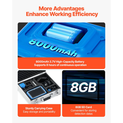 Ανιχνευτής διαρροών νερού VEVOR για εσωτερικούς χώρους, 1Hz-10000Hz, οθόνη αφής LCD, ανιχνευτής διαρροών νερού υδραυλικών εγκαταστάσεων με οριζόντιους και κάθετους αισθητήρες, ακουστικά, κάρτα SD 8GB και θήκη μεταφοράς για οικιακή χρήση