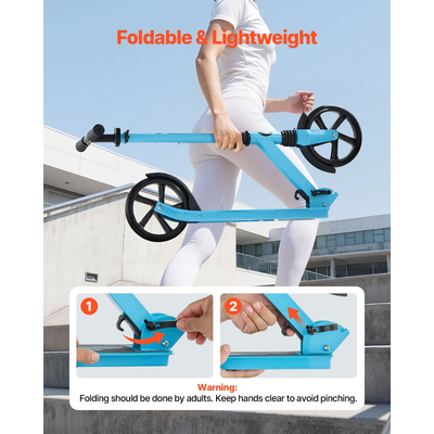 Πατίνι VEVOR για παιδιά 8+ ετών, εφήβους και ενήλικες, δίτροχο πατίνι για νήπια με ρυθμιζόμενο ύψος τιμονιού, φαρδύ αντιολισθητικό δάπεδο, πτυσσόμενο ελαφρύ για αγόρια και κορίτσια έως 99,8 κιλά, μπλε + μαύρο