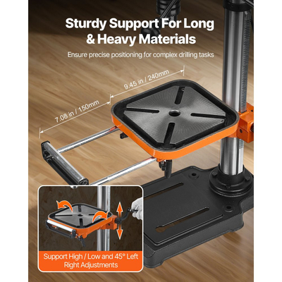 Πρέσα Δράπανου Πάγκου VEVOR 304,8 mm, 750W, Πρέσα Δράπανου Πάγκου Μεταβλητής Ταχύτητας 340-2200 RPM, με τραπέζι εργασίας με κλίση 0-45°, Φως Εργασίας LED, Ρύθμιση Θέσης Ακτίνων Χ, Επιτραπέζια Μηχανή Δράπανου για Ξύλο και Μέταλλο