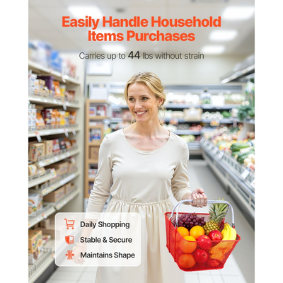 Καλάθια αγορών VEVOR, 12 τεμάχια, Μεταλλικά καλάθια παντοπωλείου 22 λίτρων με στοίβες και λαβές, Πυκνή δομή πλέγματος, Χωρητικότητα έως 20 κιλά, Φορητά για παντοπωλεία, Λιανική πώληση, Καταστήματα, Σούπερ μάρκετ, Βιβλιοπωλείο, Οικιακή χρήση, Κόκκινο