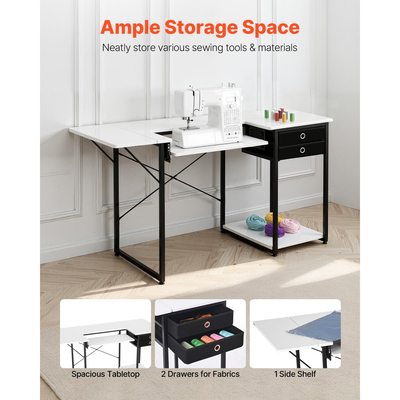 Τραπέζι Ραπτικής VEVOR, Τραπέζι Ραπτομηχανής Πολλαπλών Χρήσεων με Συρτάρια, Πτυσσόμενο Πλαϊνό Ράφι, Ρυθμιζόμενο Ράφι, Ατσάλινα Πόδια, Γραφείο Υπολογιστή για το Σπίτι, Στούντιο Μόδας, Στούντιο Τέχνης, Εκπαιδευτικό Ίδρυμα