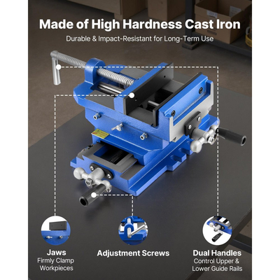 Μέγγενη τρυπανιού VEVOR Cross Slide, πλάτος σιαγόνων 4 ιντσών, μέγγενη πάγκου άξονα XY 2 κατευθύνσεων, μέγιστο άνοιγμα σιαγόνων 3,5 ιντσών, χυτοσίδηρος βαρέως τύπου, σφιγκτήρας μέγγενης πάγκου εργασίας, για ξυλουργική, τρύπημα, φρέζα CNC