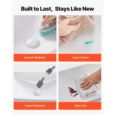 Νιπτήρας μπάνιου VEVOR ημι-εντοιχιζόμενος, ορθογώνιος λευκός κεραμικός νιπτήρας 490 x 305 mm με οπή αποστράγγισης 45 mm, μοντέρνος νιπτήρας μπάνιου με εντοιχισμό, ορθογώνιος για μικρό μπάνιο