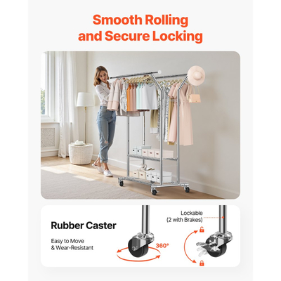 Ράφι ρούχων VEVOR, Ράφι ρούχων με 2 κρεμάστρες και 2 ράφια αποθήκευσης, χωρητικότητα φορτίου 120 kg, ρυθμιζόμενο ύψος, ράφια ρούχων από ανθρακούχο χάλυβα για υπνοδωμάτιο, πλυντήριο, σαλόνι