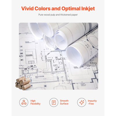 Χαρτί μεγάλου μεγέθους VEVOR, ρολό σχεδίασης 609,6 mm x 45,7 m, 2 ρολά CAD Bond Rolls με πυρήνα 50,8 mm, 80 ρολά σχεδίασης GSM, για σχέδια CAD, μηχανικά σχέδια, χάρτες GIS και αρχιτεκτονικά σχέδια