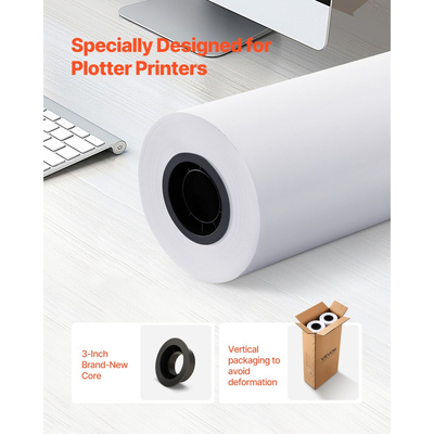 Χαρτί μεγάλου μεγέθους VEVOR, ρολό σχεδίασης 762 mm x 152,4 m, 2 ρολά CAD Bond Rolls με πυρήνα 76,2 mm, 80 ρολά σχεδίασης GSM, για σχέδια CAD, μηχανικά σχέδια, χάρτες GIS και αρχιτεκτονικά σχέδια