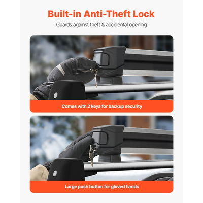 Βάση οροφής VEVOR για σκι και σνόουμπορντ, Χωρητικότητα έως 4 ζεύγη σκι ή 2 σνόουμπορντ, 2 τεμάχια σχάρα οροφής αυτοκινήτου αλουμινίου γενικής χρήσης με κλείδωμα και επένδυση από καουτσούκ, Βάση για καλάμι ψαρέματος, Ταιριάζει στις περισσότερες εγκάρσιες ράβδους με σχισμές