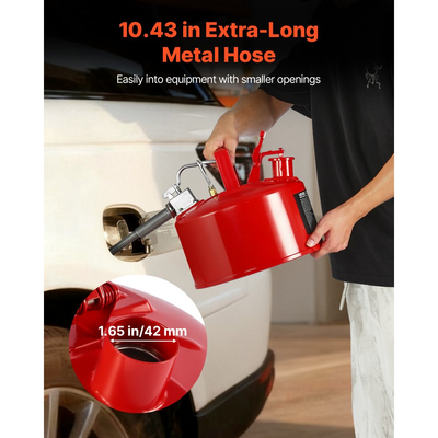 Δοχείο αερίου ασφαλείας VEVOR, κόκκινο δοχείο ασφαλείας βενζίνης 9,5 λίτρων τύπου II με φλογοπαγίδα από ανοξείδωτο ατσάλι, αυτοκλειόμενο καπάκι και εύκαμπτο μεταλλικό στόμιο, εύφλεκτη αποθήκευση από ανθρακούχο χάλυβα με εργονομική λαβή