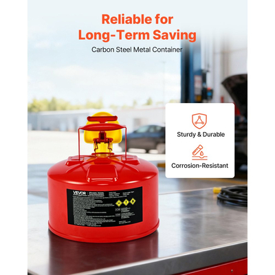 Δοχείο αερίου ασφαλείας VEVOR, κόκκινο δοχείο ασφαλείας βενζίνης 9,5 λίτρων τύπου Ι με φλογοπαγίδα από ανοξείδωτο ατσάλι, αυτοκλειόμενο καπάκι και χωνί PE, εύφλεκτο δοχείο αποθήκευσης από ανθρακούχο χάλυβα με εργονομική λαβή