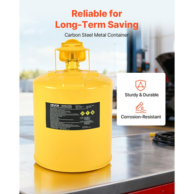 Δοχείο ασφαλείας VEVOR, κίτρινο δοχείο ασφαλείας τύπου I 19 λίτρων για ντίζελ με φλογοπαγίδα από ανοξείδωτο ατσάλι, αυτοκλειόμενο καπάκι και χωνί PE, δοχείο αποθήκευσης εύφλεκτου καυσίμου από ανθρακούχο χάλυβα με εργονομική λαβή