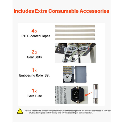 Μηχανή συνεχούς σφράγισης ταινιών σακουλών VEVOR, πλάτος σφράγισης 6-12 mm, μηχανή κάθετης σφράγισης ταινιών με εκτύπωση κυλίνδρου, ρυθμιζόμενη θερμοκρασία και ταχύτητα, μηχανή θερμικής σφράγισης για πλαστικές σακούλες 0,03-0,8 mm