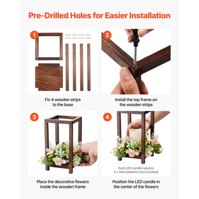 VEVOR Σετ 10 τεμαχίων/30 τεμάχια Ξύλινα Φαναράκια Γάμου, Περιλαμβάνει 10 Ξύλινα Φαναράκια, Κηροπήγια, 10 Κεριά LED χωρίς Φλόγα, 10 Στεφάνι Λουλουδιών Σαμπάνιας για Γαμήλιο Τραπέζι και Πάρτι, Διακόσμηση Αγροικίας, Καφέ