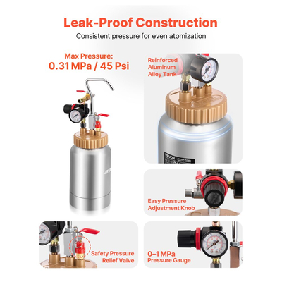 Δοχείο πιέσεως βαφής VEVOR, ψεκαστήρας βαφής με δοχείο πιέσεως 2 λίτρων, φ1,8mm + φ3mm Δύο πιστόλια ψεκασμού Κεντρικό πνευματικό πιστόλι ψεκασμού με δύο σωλήνες 3 m για έπιπλα, αυτοκίνητο, 3 ρυθμιζόμενα χειριστήρια