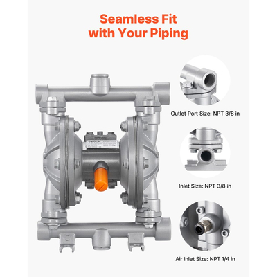 Αεροκίνητη αντλία διπλού διαφράγματος VEVOR, μέγιστη 24,98 LPM, τυπική αντλία εισόδου και εξόδου αέρα, πνευματική αντλία μεταφοράς χρησιμοποιημένων λαδιών, σώμα από κράμα αλουμινίου, διπλά διαφράγματα, για ντίζελ, γράσο, κηροζίνη, βενζίνη