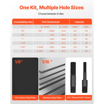 Σετ τρυπητήρων VEVOR, Σετ υδραυλικών τρυπητήρων 98,07 kN, Σετ εργαλείων KO 12,7 έως 50,8 mm για τρύπες, Σετ εργαλείων KO με 6 μήτρες για μεταλλικά ηλεκτρικά ερμάρια, ηλεκτρικούς πίνακες ελέγχου, πίνακα διακοπτών