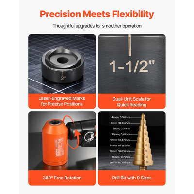 Σετ τρυπητήρων VEVOR, Σετ υδραυλικών τρυπητήρων 98,07 kN, Σετ εργαλείων KO 12,7 έως 50,8 mm για τρύπες, Σετ εργαλείων KO με 6 μήτρες για μεταλλικά ηλεκτρικά ερμάρια, ηλεκτρικούς πίνακες ελέγχου, πίνακα διακοπτών