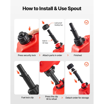 Δοχείο καυσίμου VEVOR, 10 λίτρων, Φιαλίδιο βενζίνης με στόμιο και κλειδώσιμο βραχίονα, μέγιστη παροχή 15 λίτρα/λεπτό, ασφαλές και στεγανό, φορητό επίπεδο δοχείο υγρού για τα περισσότερα αυτοκίνητα, μοτοσικλέτες, ATV, UTV, κόκκινο