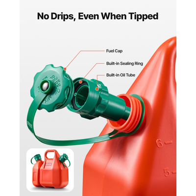 Δοχείο καυσίμου VEVOR, 6 λίτρα, ρεζερβουάρ καυσίμου με στόμιο και δοχείο επιπλέον λαδιού 1,9 λίτρων, μέγιστη παροχή 5,5 λίτρα/λεπτό, στεγανό και φορητό επίπεδο δοχείο υγρού για τα περισσότερα αυτοκίνητα, μοτοσικλέτες, ATV, UTV