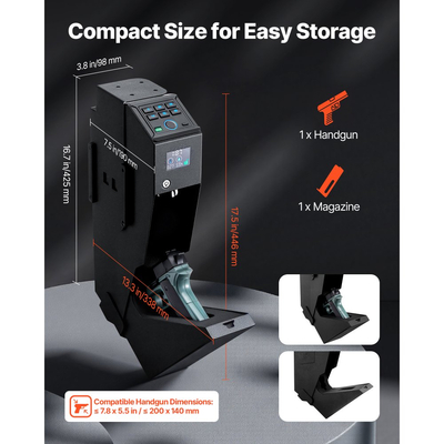 Χρηματοκιβώτιο όπλων VEVOR, συρόμενο χρηματοκιβώτιο όπλων με οθόνη, δακτυλικό αποτύπωμα/κωδικό πρόσβασης/κλειδί, θήκη όπλων γρήγορης πρόσβασης 3 θέσεων με LED για 1 πιστόλι και γεμιστήρα, τοποθετημένο κουτί όπλων για κομοδίνο, γραφείο δίπλα στο κομοδίνο, αυτοκίνητο