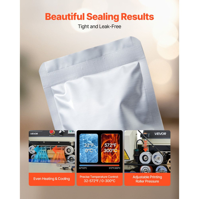 Μηχανή συνεχούς σφράγισης ταινιών σακουλών VEVOR, πλάτος σφράγισης 6-12 mm, οριζόντια μηχανή σφράγισης ταινιών με εκτύπωση με μελάνι, ρυθμιζόμενη θερμοκρασία και ταχύτητα, εμπορική μηχανή θερμικής σφράγισης για πλαστικές σακούλες 0,03-0,8 mm