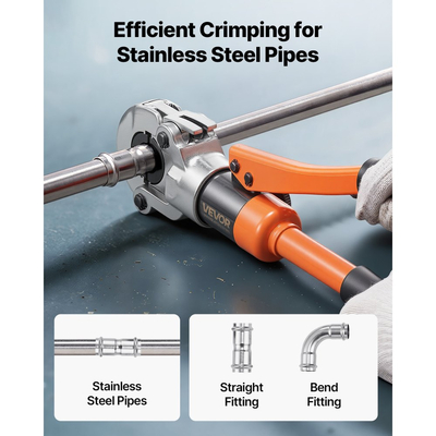 Εργαλείο πτύχωσης υδραυλικών σωλήνων VEVOR, Πρεσαριστό εξάρτημα σωλήνων από ανοξείδωτο χάλυβα με σιαγόνες V12, V15, V18, V22, V28 και θήκη μεταφοράς, κιτ εργαλείων πτύχωσης για υδραυλικές επισκευές και εγκαταστάσεις