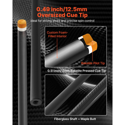 Στέκα πισίνας VEVOR, 1 τεμάχιο μπαστούνι πισίνας, 1473,2 χιλ. & 538 γρ. Μπαστούνι πισίνας μπιλιάρδου από ανθρακονήματα με πρεσαριστή άκρη στέκας βακελίτη και δακτύλιο σύνδεσης ABS, Μπαστούνια στέκας για επαγγελματικό τραπέζι μπιλιάρδου, μπαρ, σπίτι, γραφείο