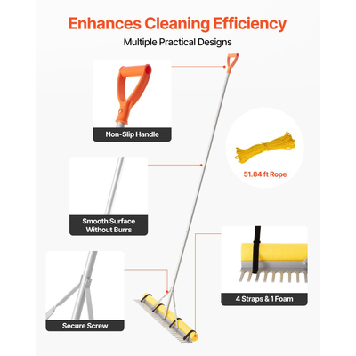 Τσουγκράνα τοπίου VEVOR, Κεφαλή πλάτους 914 mm, λαβή 2590 mm, Μεγάλο εργαλείο τσουγκράνας φύλλων αλουμινίου βαρέως τύπου, Επίπεδο ασφάλτου για χαλάρωση εδάφους, κήπος & αυλή, φροντίδα γκαζόν για χαλίκια λιμνών & παραλία, σχοινί 15,8 m