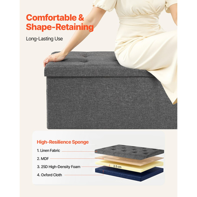 Πτυσσόμενος πάγκος οθωμανικής αποθήκευσης VEVOR, πάγκος στο τέλος του κρεβατιού με πλευρικές τσάντες, πτυσσόμενο ταπετσαρισμένο στήθος αποθήκευσης που υποστηρίζει 660 λίβρες, οθωμανική βάση από λινό κρεβάτι με μεγάλο χώρο για σαλόνι, υπνοδωμάτιο, είσοδο, γκρι