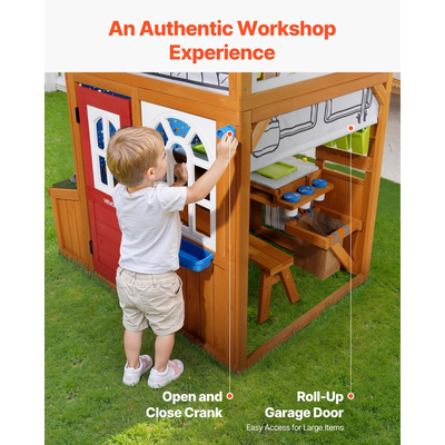 Παιδικό σπιτάκι εξωτερικού χώρου VEVOR, Ξύλινο παιδικό σπιτάκι από κέδρο με φωλιά πουλιών, κουδούνι πόρτας, κάδος απορριμμάτων, σετ τοίχου με βαρύτητα, τσέπη αποθήκευσης, περβάζι παραθύρου, ξύλινο παιδικό εξοχικό για ηλικίες 3 έως 10 ετών, στρογγυλεμένες γωνίες