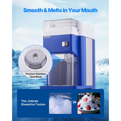 VEVOR Επαγγελματική Μηχανή Ξυρίσματος Πάγου, Μεγάλη Ηλεκτρική Μηχανή Χιονιού 1.91QT /1.8L, Λεπτή & Χνουδωτή με Κινητήρα 300W, Λεπίδες από Ανοξείδωτο Ατσάλι, Ξυρισμένη Παγομηχανή για Επιδόρπια, Εστιατόριο, Πάρτι, Σπίτι, Μπλε