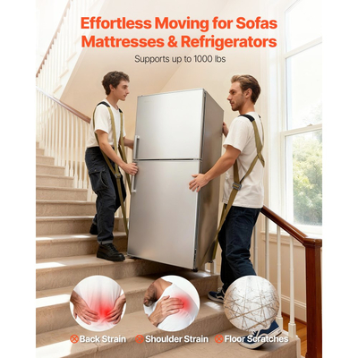 Ιμάντες Μετακίνησης VEVOR, Υποστηρίζει έως 453,6 kg, Σύστημα Ανύψωσης και Μετακίνησης 2 Ατόμων με 2 Ιμάντες Ζώνης & 2 Ιμάντες Φέρουσας Φόρτισης, Ρυθμιζόμενοι Ιμάντες Ώμου Ανύψωσης, Μετακίνηση Επίπλων, Συσκευών, Στρωμάτων