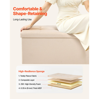 Πτυσσόμενος πάγκος οθωμανικής αποθήκευσης VEVOR, πάγκος στο τέλος του κρεβατιού με πλευρικές τσάντες, πτυσσόμενο ταπετσαρισμένο στήθος αποθήκευσης που υποστηρίζει 660 λίβρες, οθωμανικό κρεβάτι από λινό με μεγάλο χώρο για σαλόνι, υπνοδωμάτιο, είσοδο, μπεζ