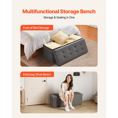 Πτυσσόμενος πάγκος οθωμανικής αποθήκευσης VEVOR, πάγκος στο τέλος του κρεβατιού με πλευρικές τσάντες, πτυσσόμενο ταπετσαρισμένο στήθος αποθήκευσης που υποστηρίζει 660 λίβρες, οθωμανική βάση από λινό κρεβάτι με μεγάλο χώρο για σαλόνι, υπνοδωμάτιο, είσοδο,